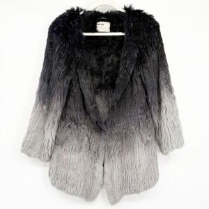Max & Moi Womens Ombre Black Grey Mob Wife‎ Luxury 100% Rabbit Fur Coat Size 38